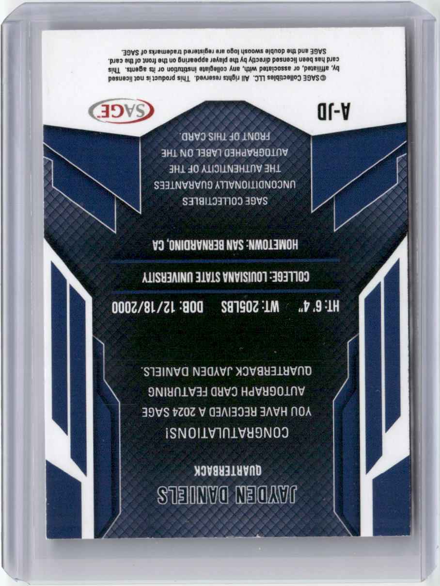 2024 Sage Jayden Daniels #A-JD Autograph Rookie RC Football Card