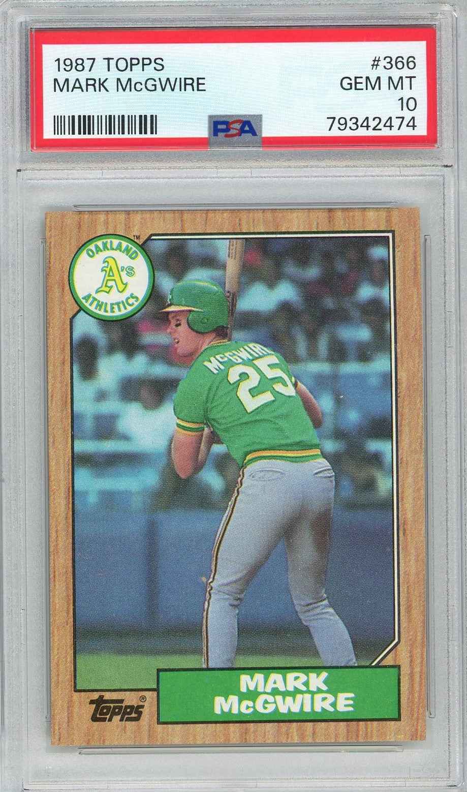 Graded 1987 Topps Mark McGwire #366 Rookie RC Baseball Card PSA 10 Gem Mint