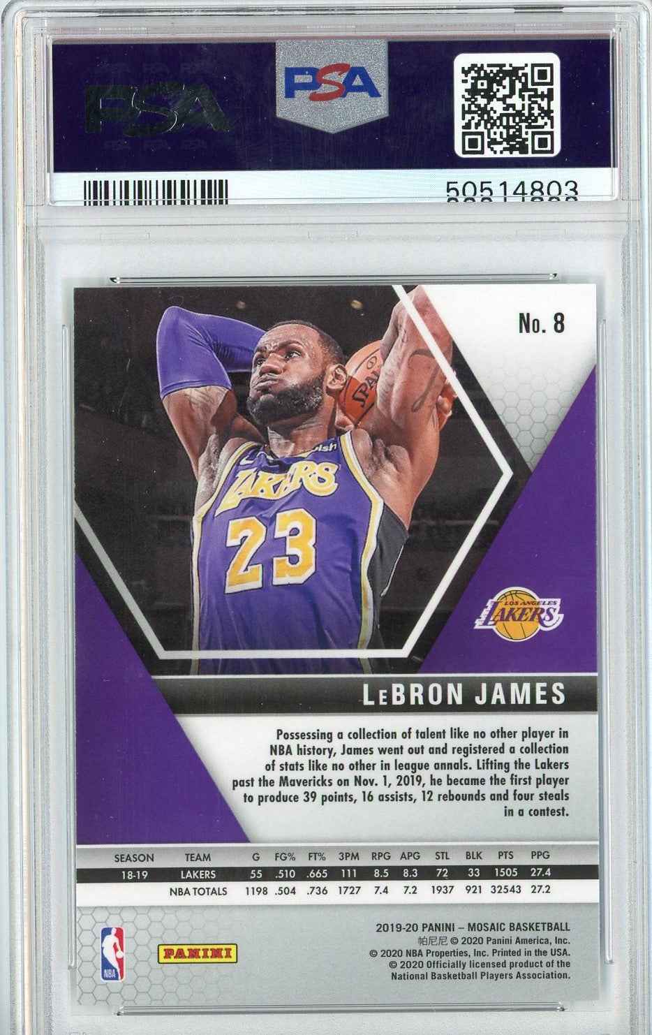 Graded 2019 Panini Mosaic LeBron James #8 Basketball Card PSA 10 Gem Mint