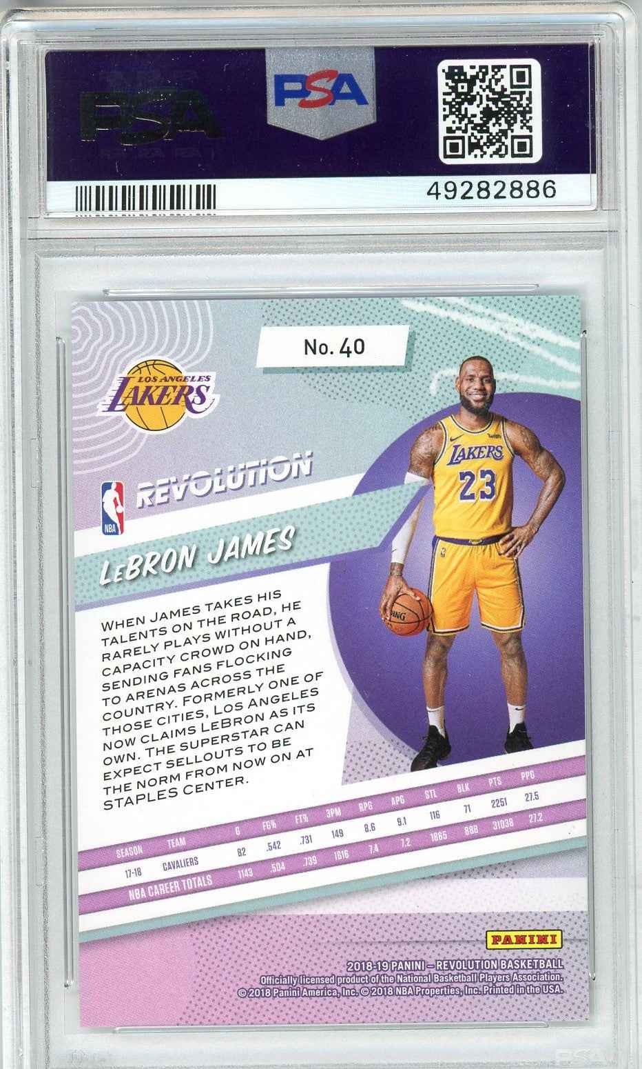 Graded 2018 Panini Revolution LeBron James #40 Basketball Card PSA 9 Mint
