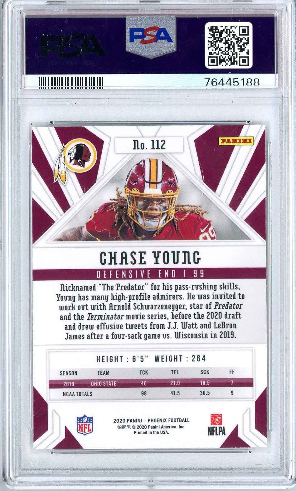 Graded 2020 Panini Phoenix Chase Young #112 Fire Burst Rookie RC Football Card PSA 10 Gem Mint