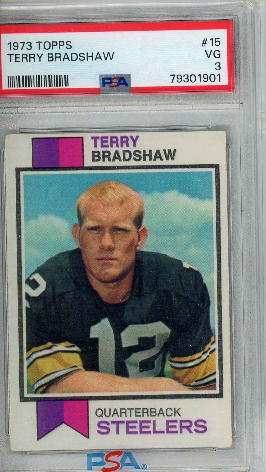 Graded 1973 Topps Terry Bradshaw #15 Football Card PSA 3 Very Good