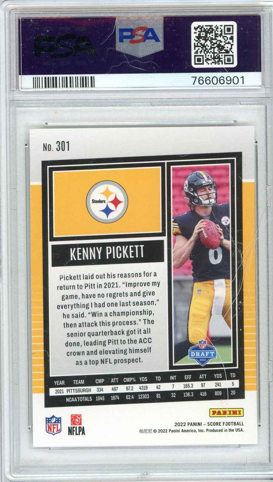 Graded 2022 Panini Score Kenny Pickett #301 Rookie RC Football Card PSA 9 Mint