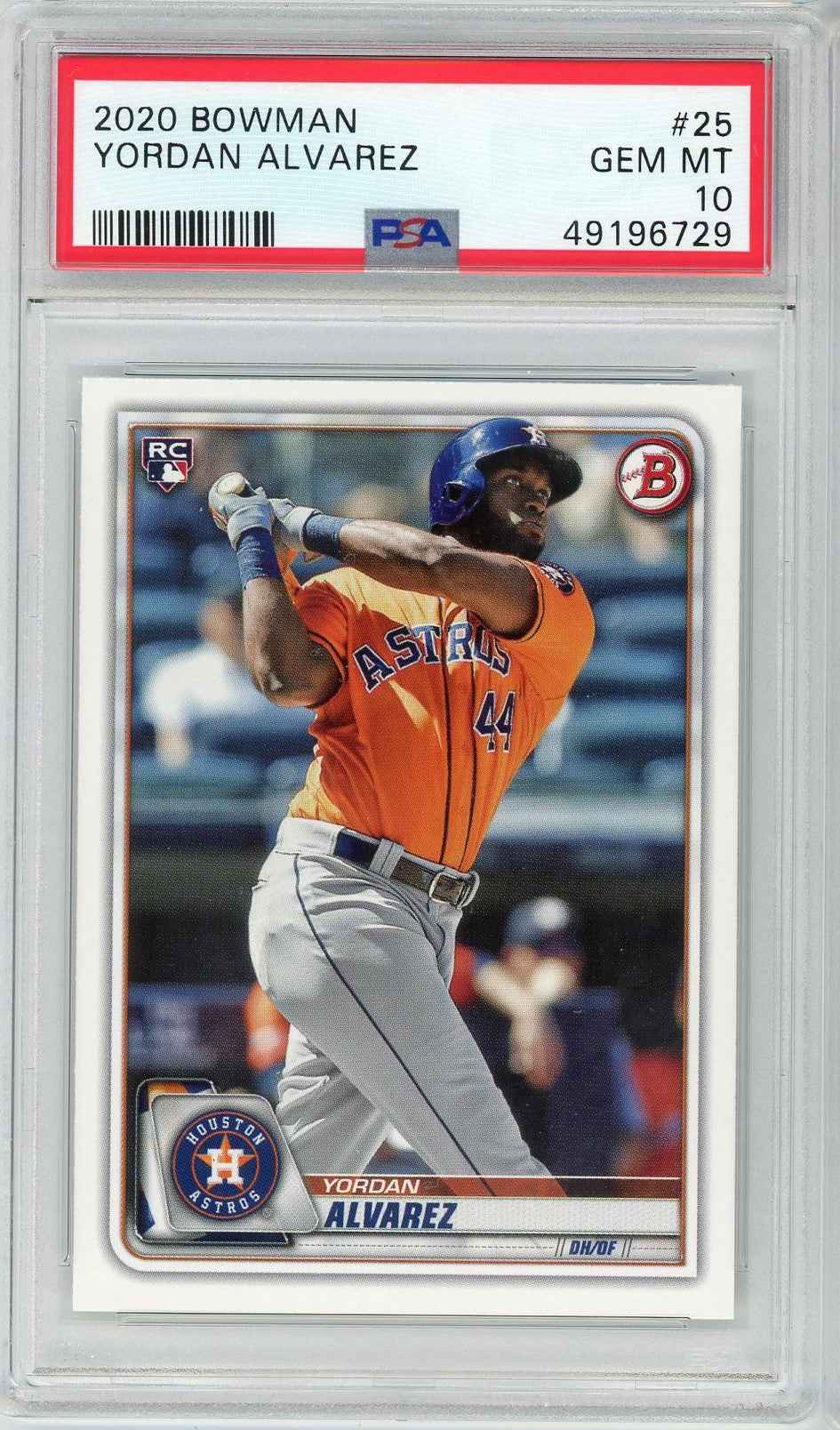 Graded 2020 Bowman Yordan Alvarez #25 Rookie RC Baseball Card PSA 10 Gem Mint