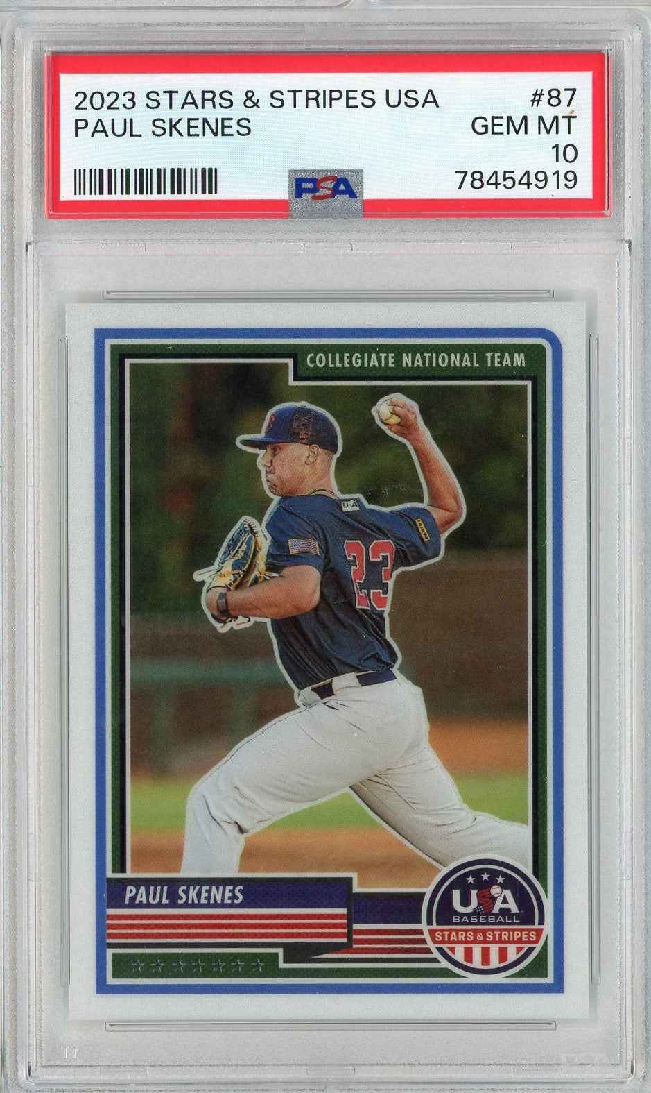 Graded 2023 Panini Stars & Stripes USA Paul Skenes #87 Rookie RC Baseball Card PSA 10 Gem Mint