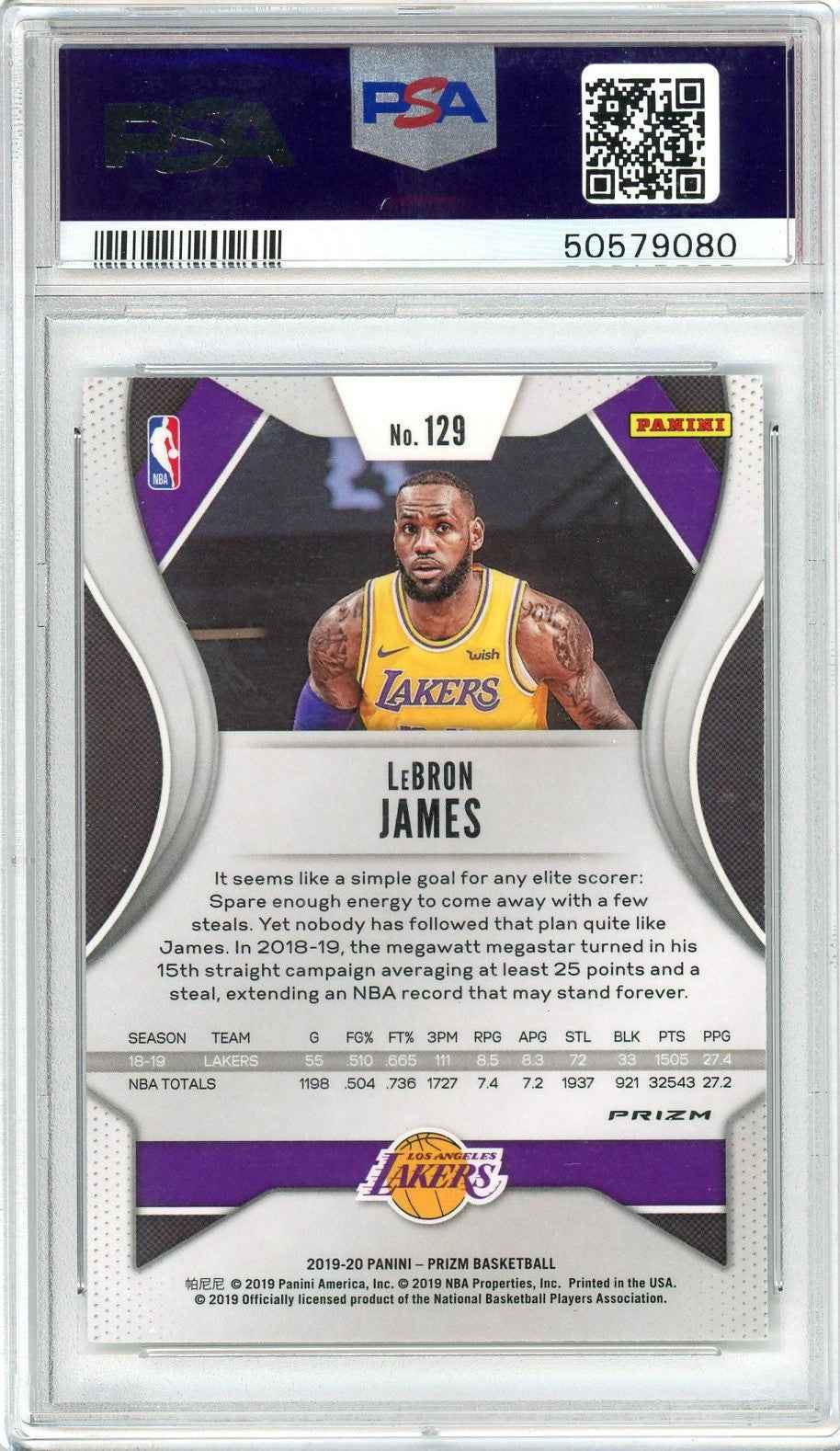 Graded 2019 Panini Prizm LeBron James #129 Silver Prizm Basketball Card PSA 10 Gem Mint