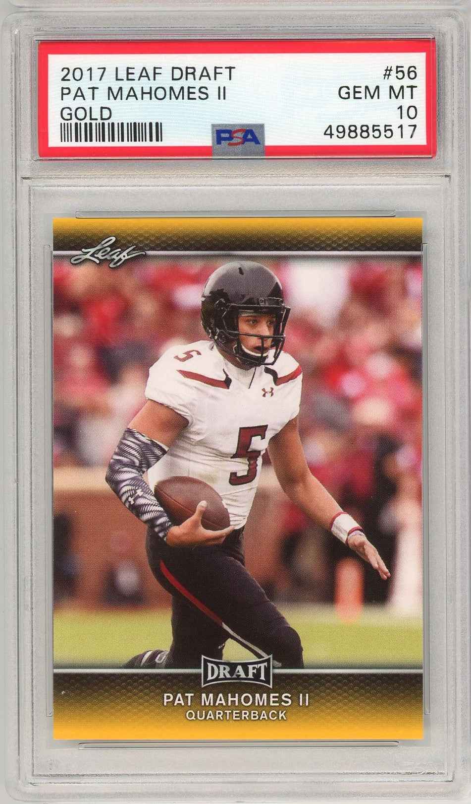 Graded 2017 Leaf Draft Patrick Mahomes II #56 Gold Rookie RC Football Card PSA 10 Gem Mint