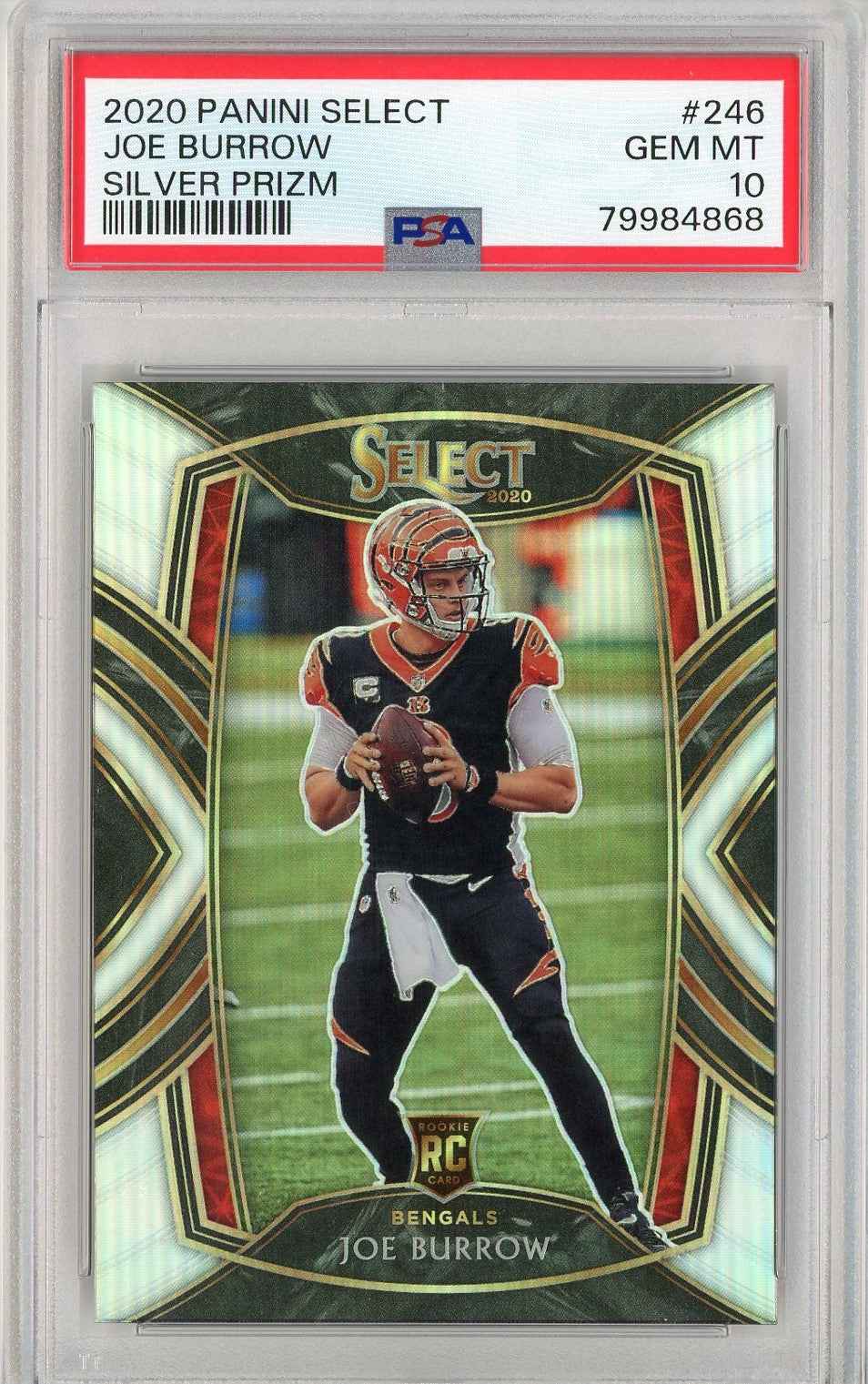 Graded 2020 Panini Select Joe Burrow #246 Silver Prizm Rookie RC Football Card PSA 10 Gem Mint