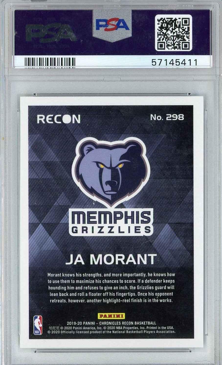 Graded 2019 Panini Chronicles Ja Morant #298 Green Rookie RC Basketball Card PSA 10 Gem Mint