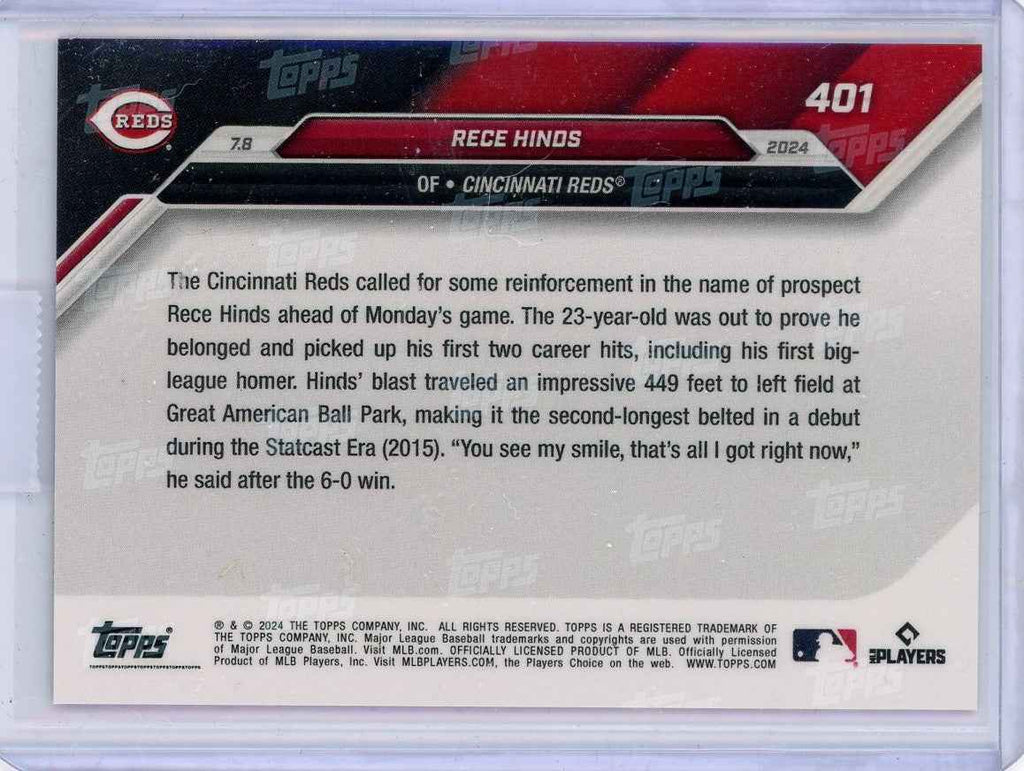 2024 Topps Now Rece Hinds #401 Blue #/49 Rookie RC Baseball Card