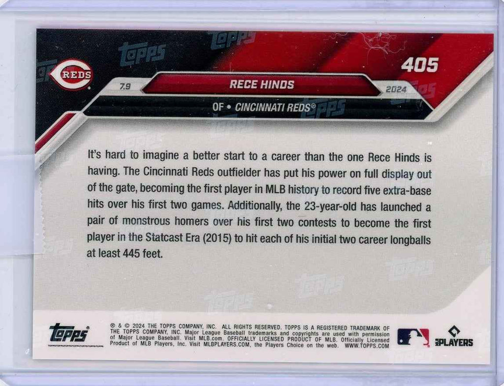 2024 Topps Now Rece Hinds #405 Purple #/25 Rookie RC Baseball Card