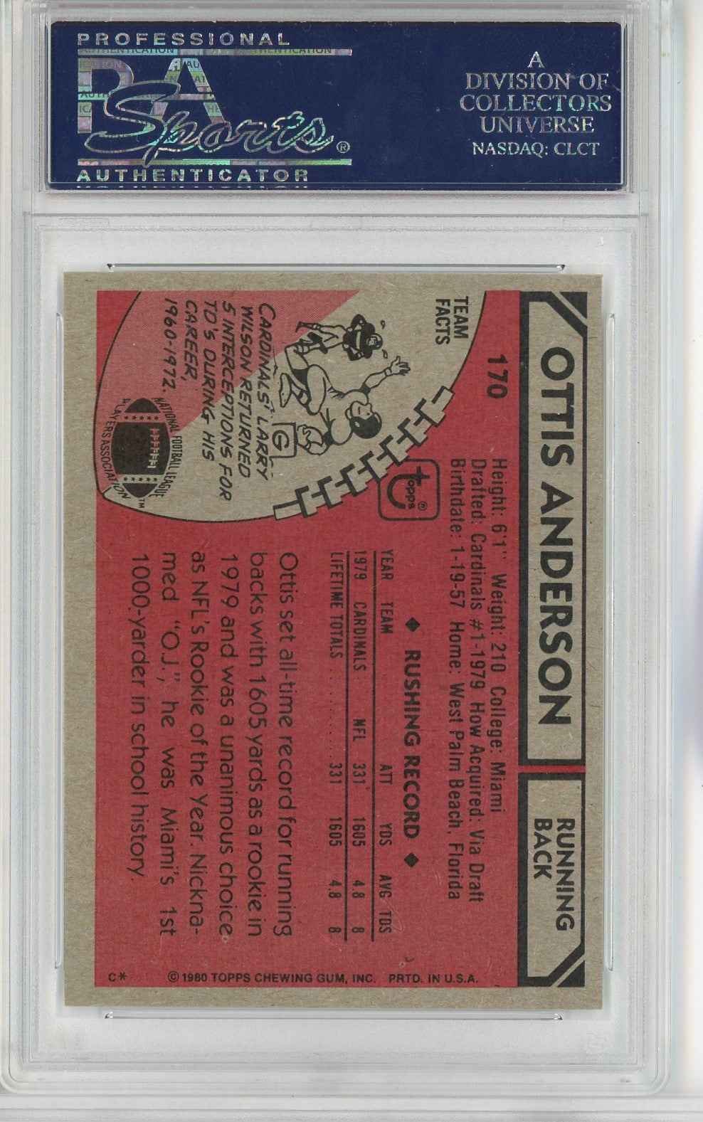Graded 1980 Topps Ottis Anderson #170 Rookie RC Football Card PSA 9 Mint