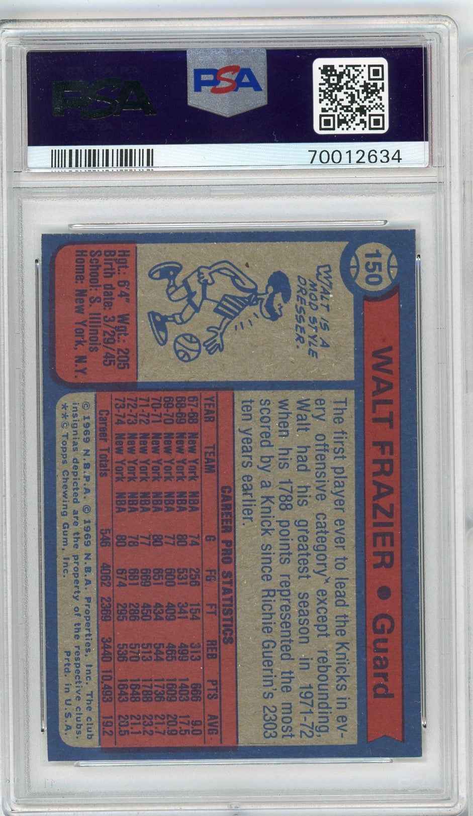 Graded 1974 Topps Walt Frazier #150 Basketball Card PSA 8 NM-MT