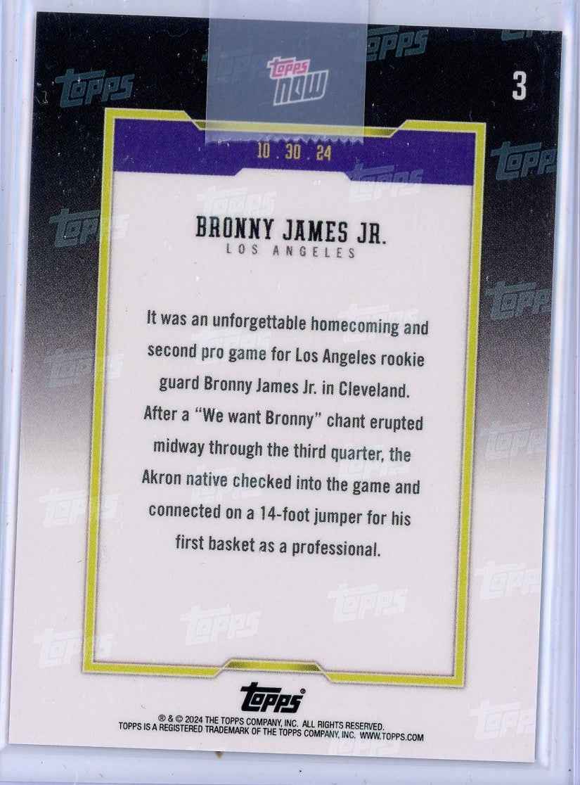 2024 Topps Now Bronny James #3 Green #/99 1st NBA Points Los Angeles Lakers Rookie RC Basketball Card