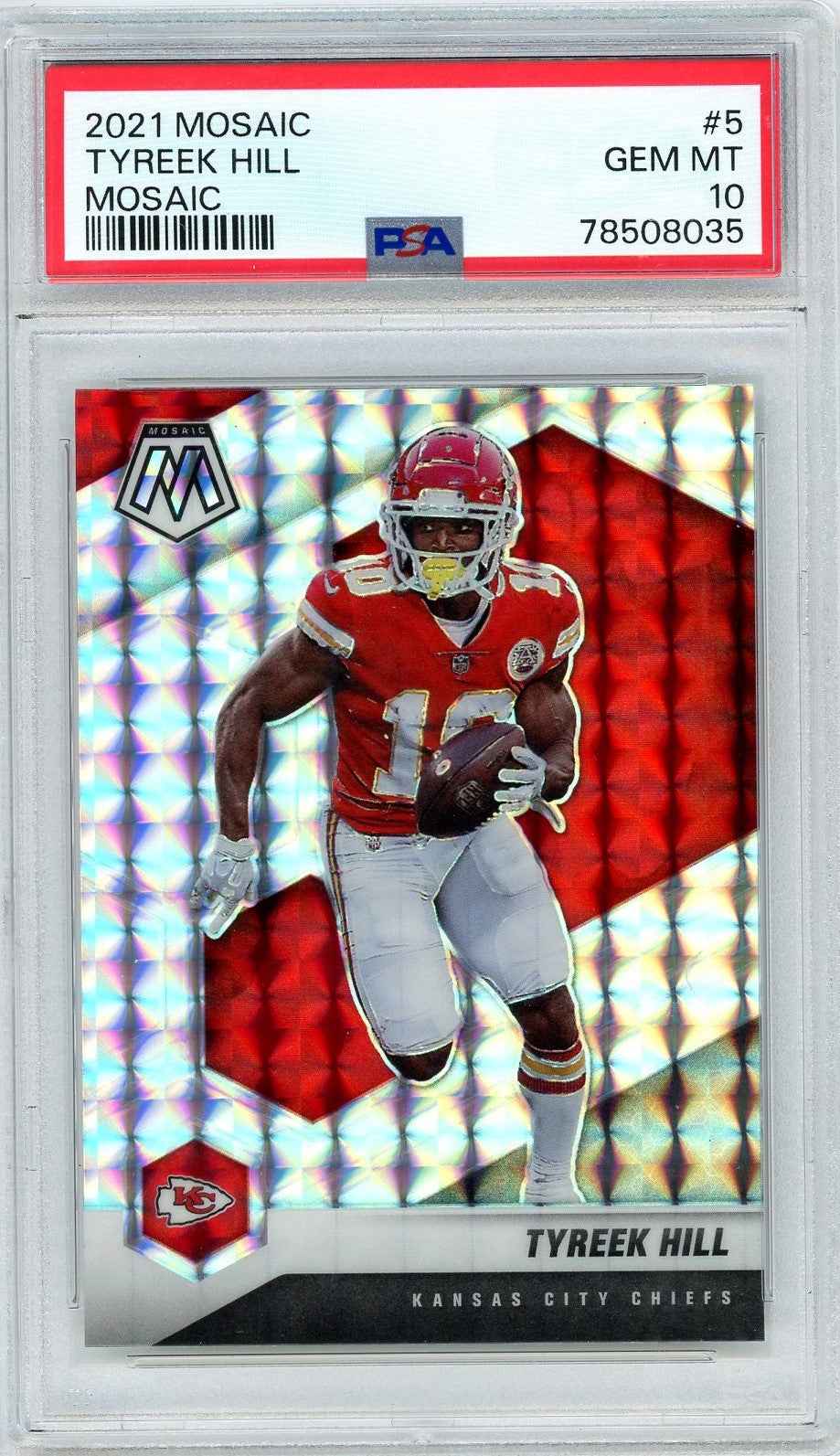 Graded 2021 Panini Mosaic Tyreek Hill #5 Mosaic Football Card PSA 10 Gem Mint