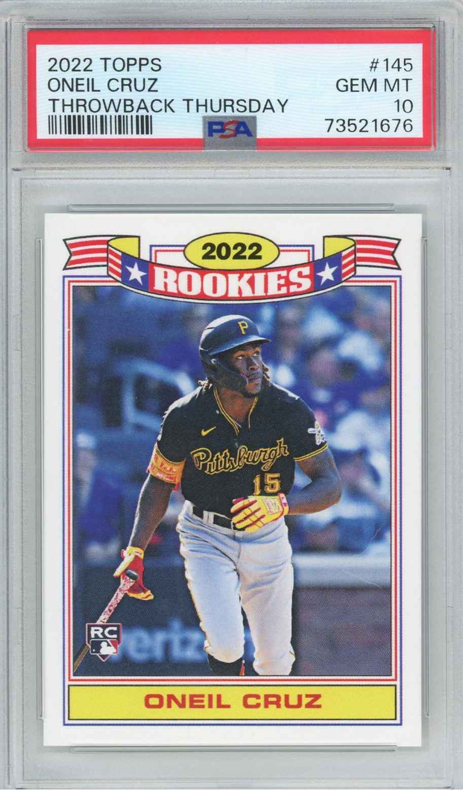 Graded 2022 Topps Oneil Cruz #145 Throwback Thursday Rookie RC Baseball Card PSA 10 Gem Mint