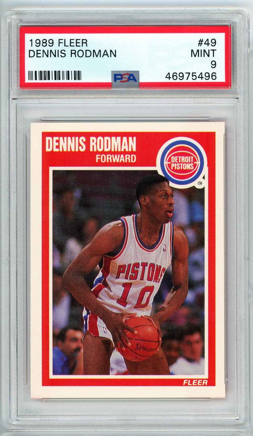 Graded 1989 Fleer Dennis Rodman #49 2nd Year Basketball Card PSA 9 Mint