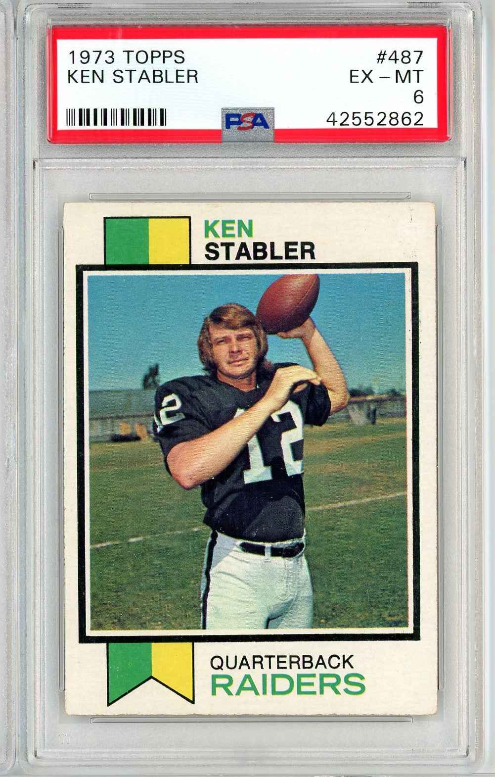 Graded 1973 Topps Ken Stabler #487 Football Card PSA 6 EX-MT