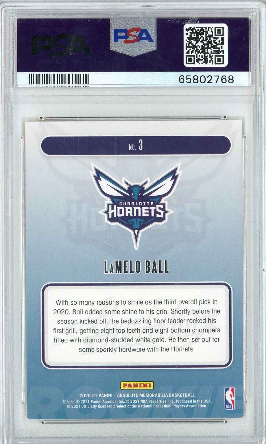 Graded 2020 Panini Absolute LaMelo Ball #3 Rookies Yellow Basketball Card PSA 8 Mint