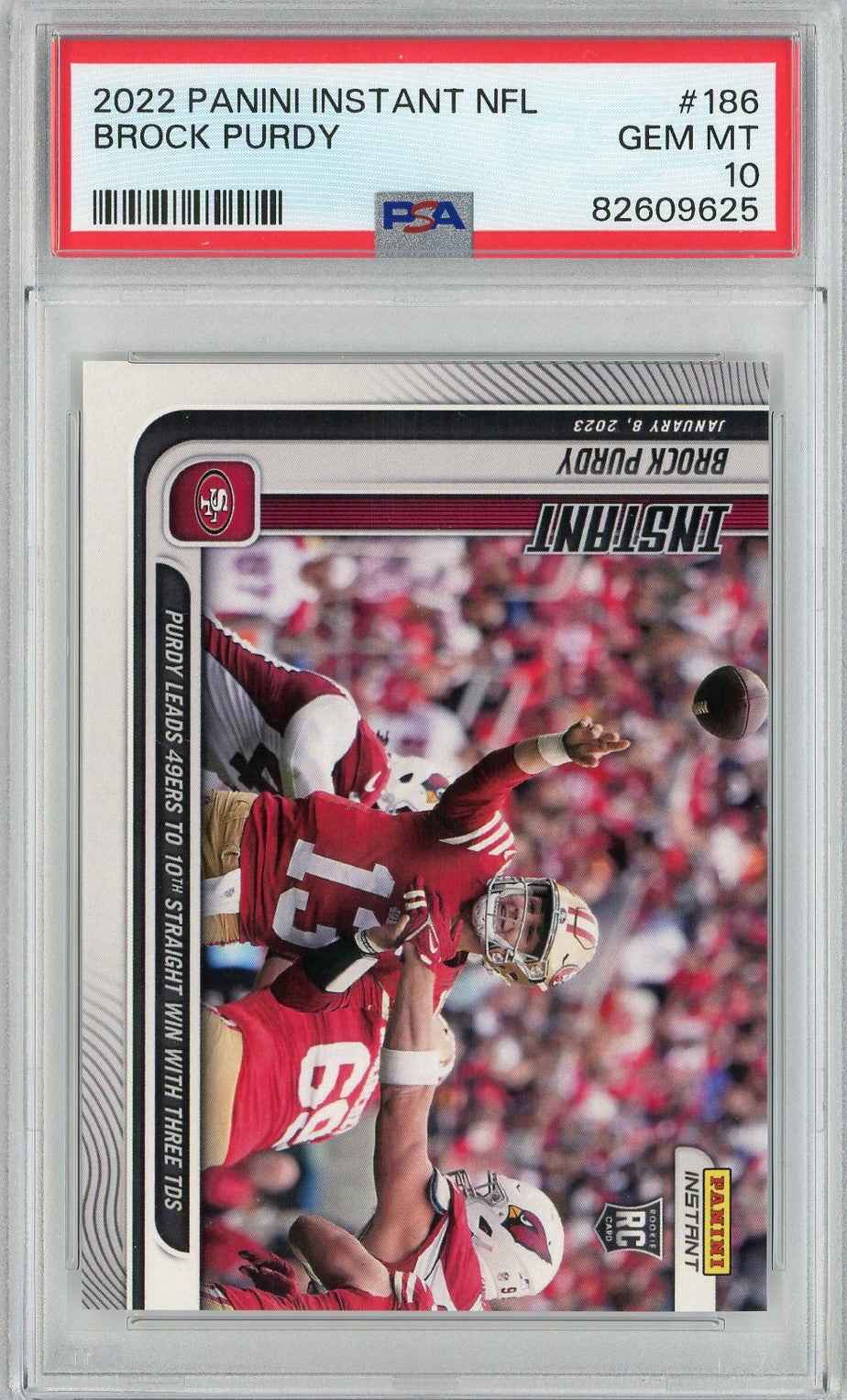 Graded 2022 Panini Instant Brock Purdy #186 Rookie RC Football Card PSA 10 Gem Mint