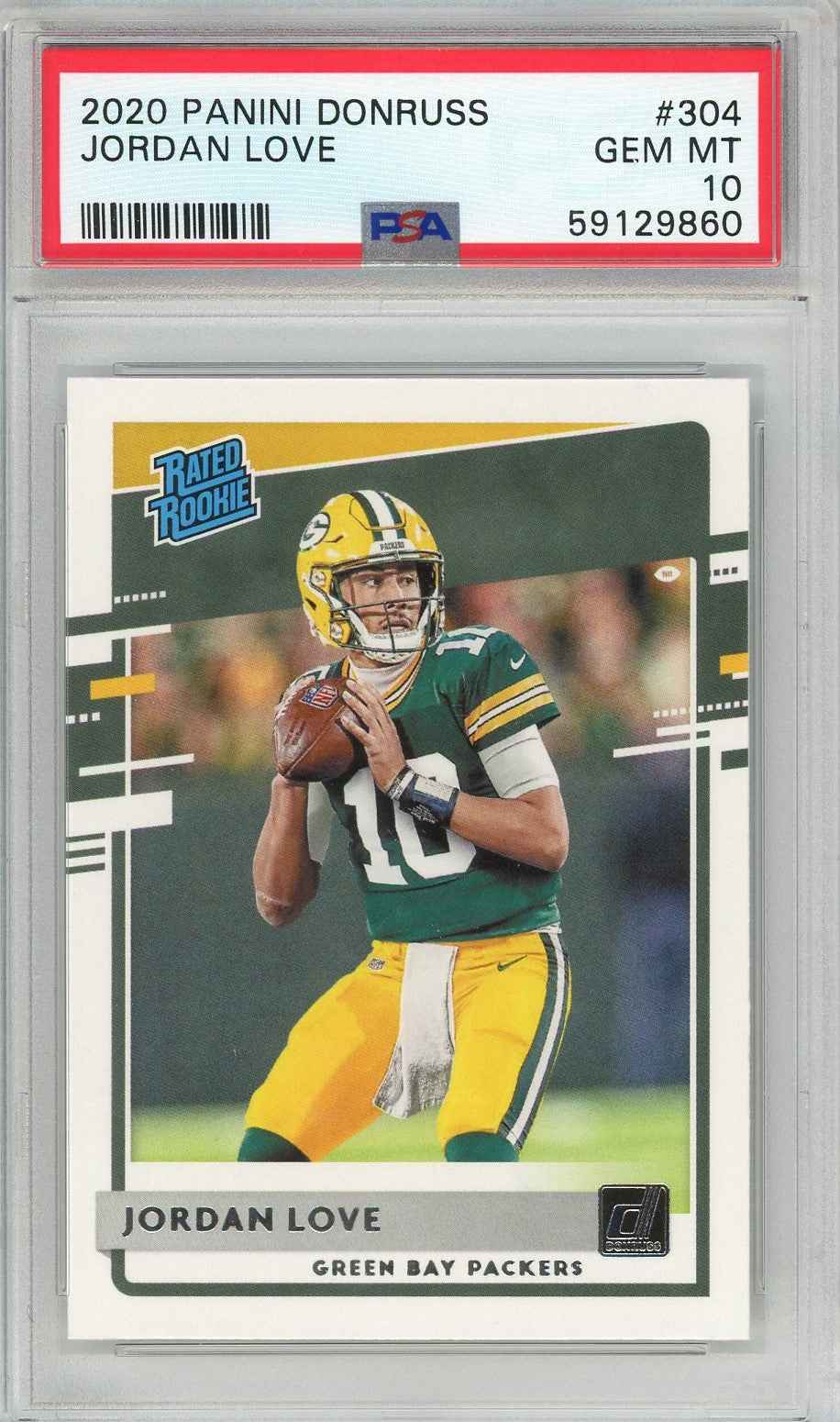 Graded 2020 Panini Donruss Jordan Love #304 Rookie RC Football Card PSA 10 Gem Mint