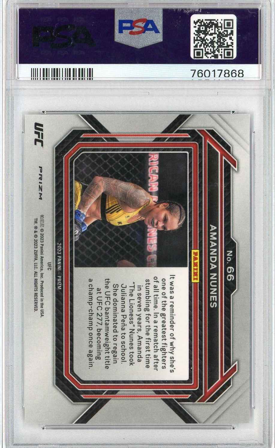 Graded 2023 Prizm UFC Amanda Nunes #66 Ruby Wave UFC MMA Card PSA 10 Gem Mint
