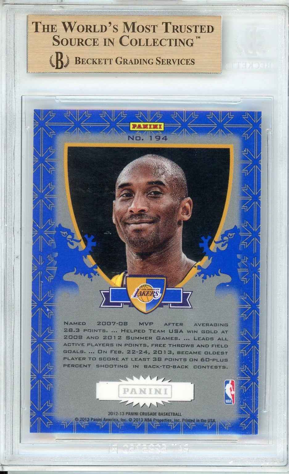 Graded 2012 Panini Crusade Kobe Bryant #194 Blue Basketball Card BGS 9.5 Gem Mint