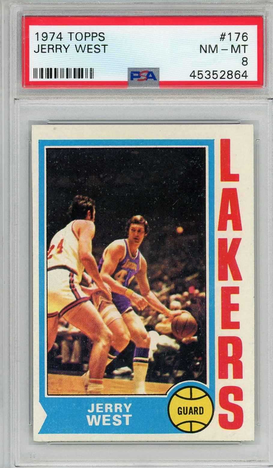 Graded 1974 Topps Jerry West #176 Basketball Card PSA 8 NM-MT