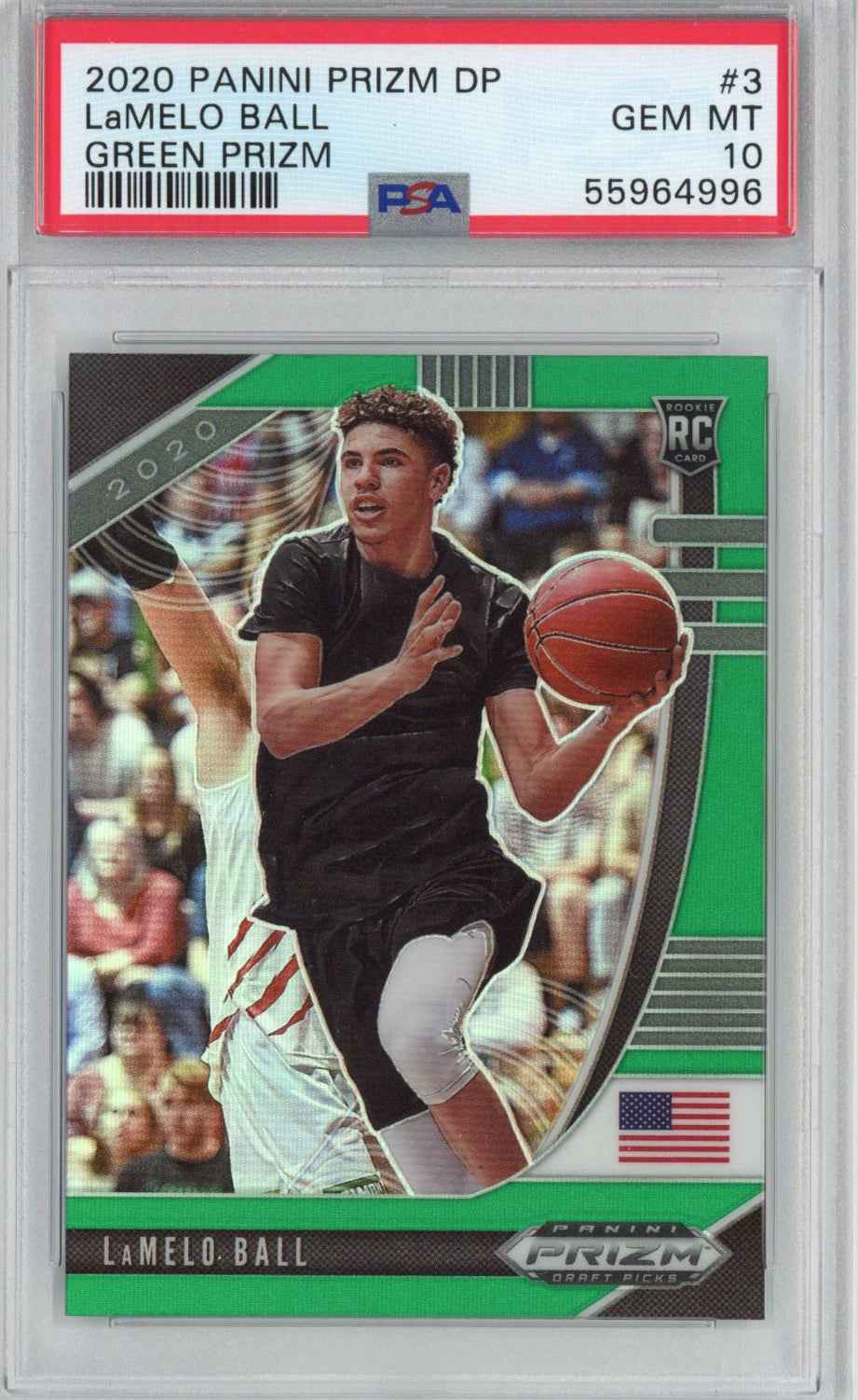 Graded 2020-21 Panini Prizm DP Draft Picks LaMelo Ball #3 Green Prizm Rookie RC Basketball Card PSA 10 Gem Mint