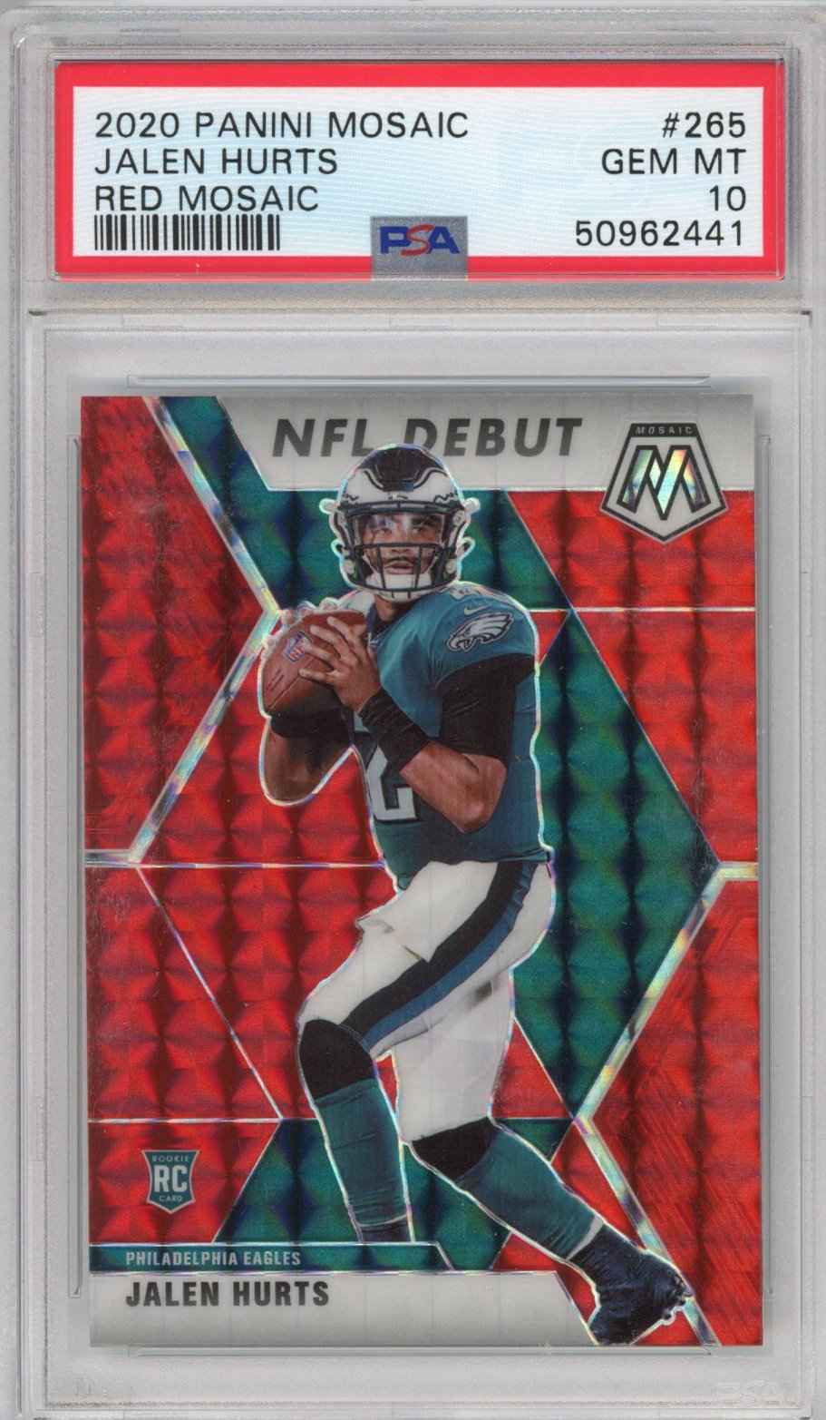 Graded 2020 Panini Mosaic Jalen Hurts #265 Red Rookie RC Football Card PSA 10 Gem Mint
