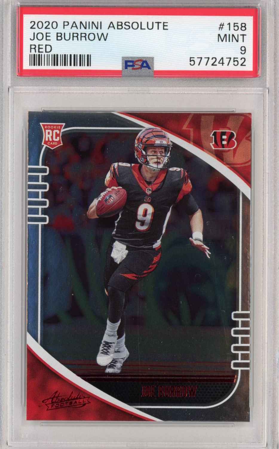 Graded 2020 Panini Absolute Joe Burrow #158 Red Rookie RC Football Card PSA 9 Mint