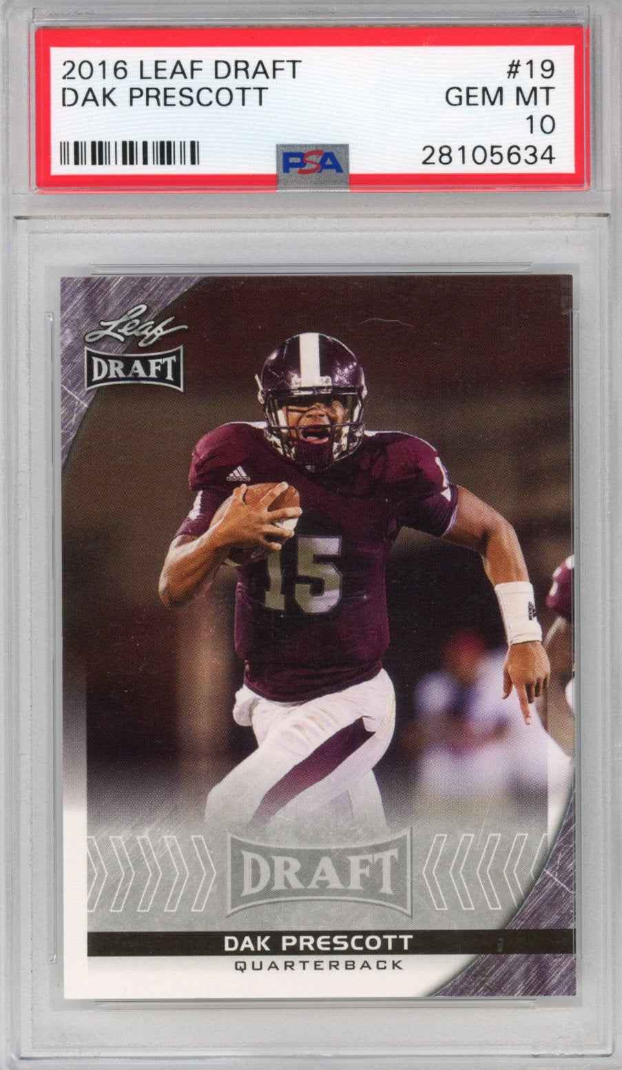 Graded 2016 Leaf Draft Dak Prescott #19 Rookie RC Football Card PSA 10 Gem Mint