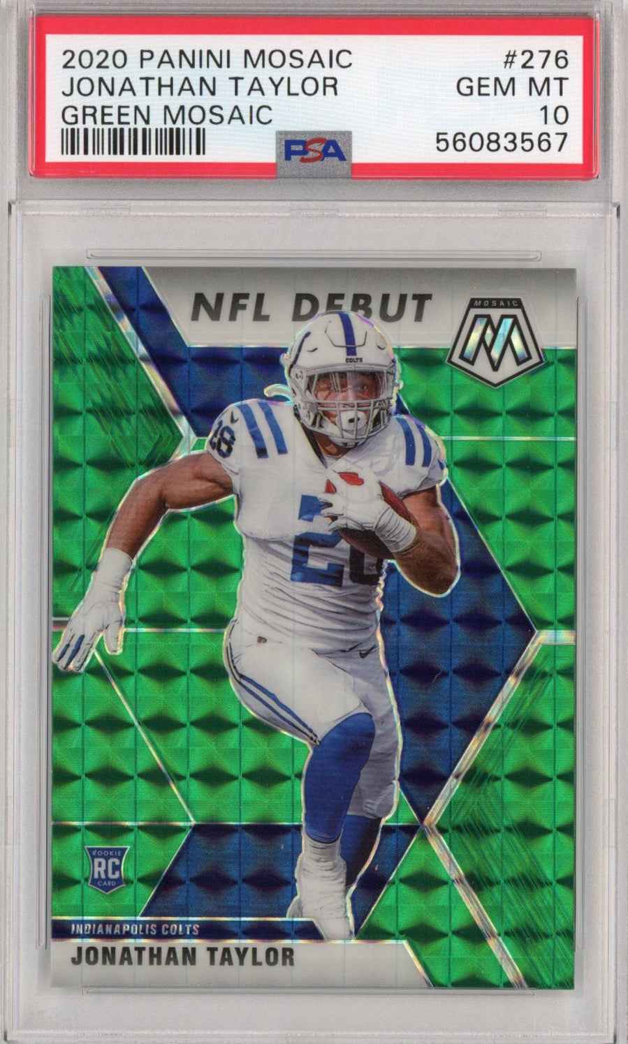 Graded 2020 Panini Mosaic Jonathan Taylor #276 Green Rookie RC Football Card PSA 10 Gem Mint