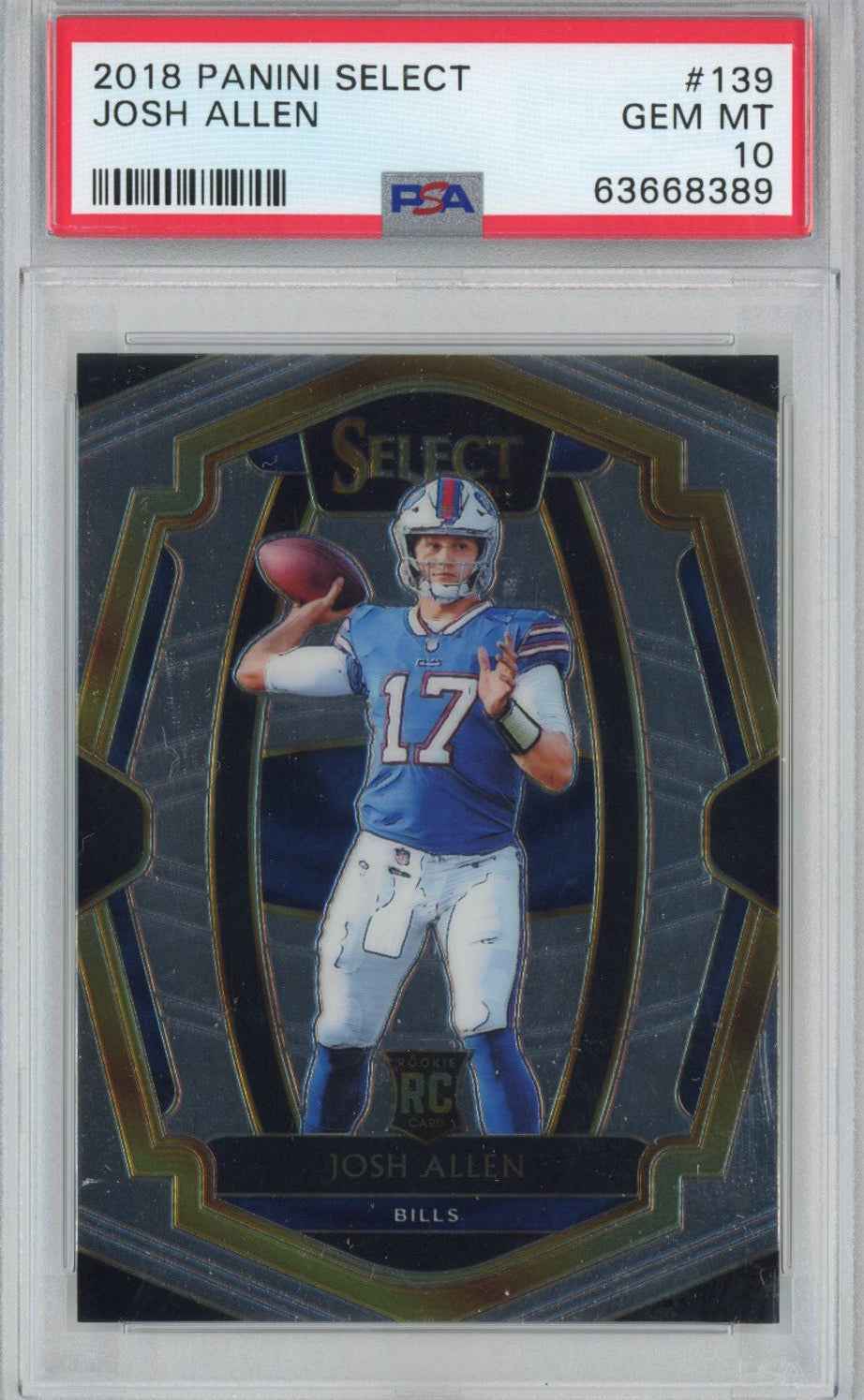 Graded 2018 Panini Select Josh Allen #139 Premier Level Jersey Rookie RC Football Card PSA 10 Gem Mint