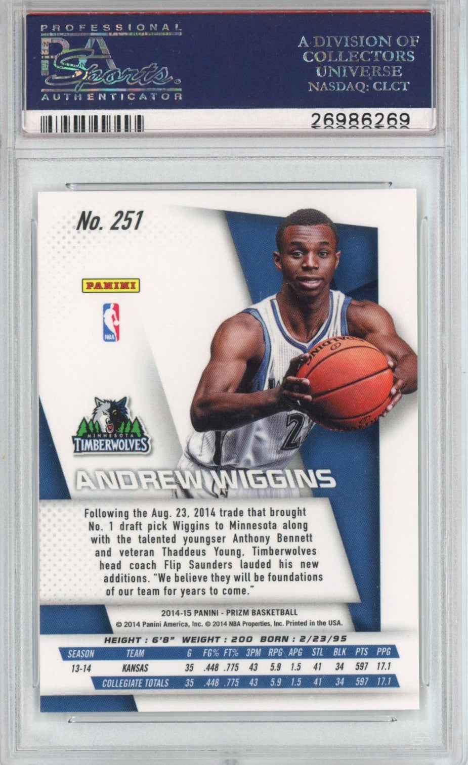Graded 2014-15 Panini Prizm Andrew Wiggins #251 Rookie RC Basketball Card PSA 10 Gem Mint