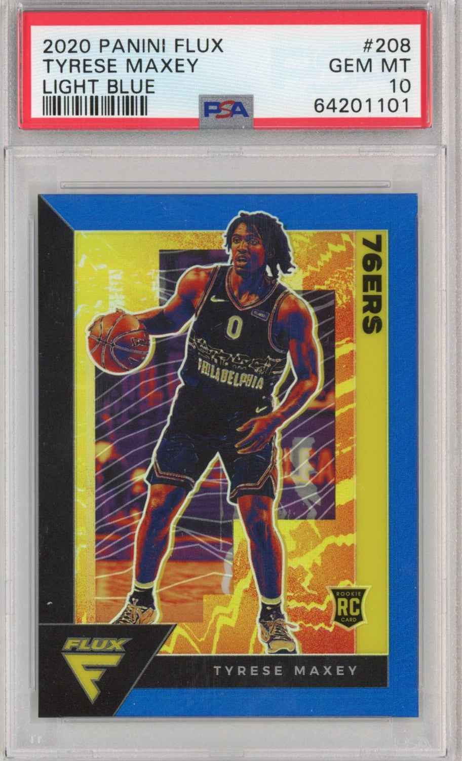 Graded 2020-21 Panini Flux Tyrese Maxey #208 Light Blue Rookie RC Basketball Card PSA 10 Gem Mint