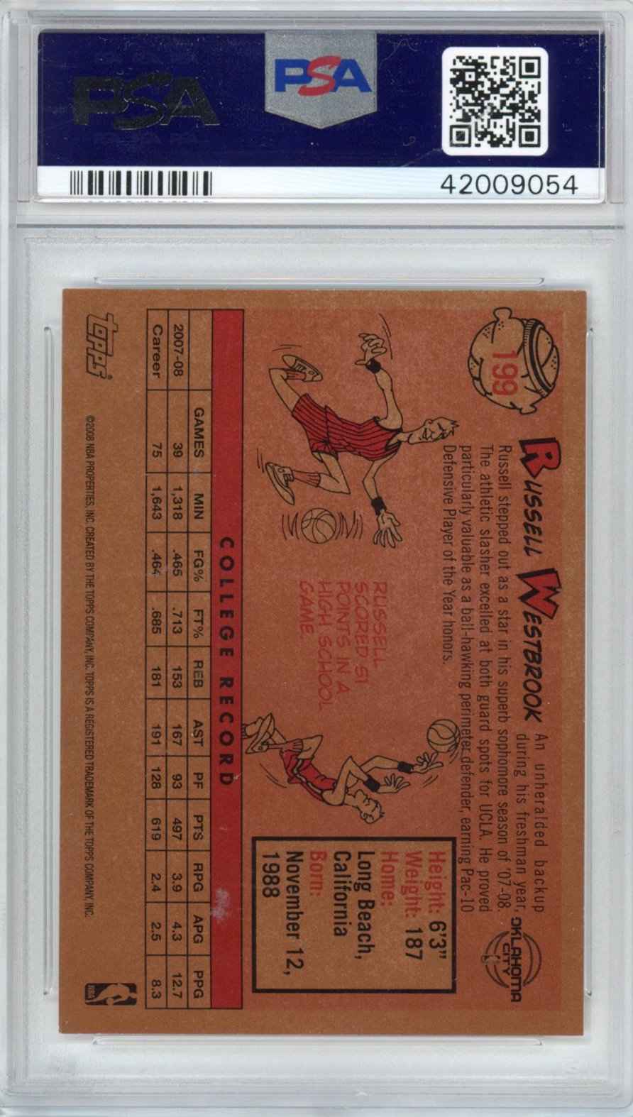 Graded 2008-09 Topps Russell Westbrook #199 1958-59 Variation Rookie RC Basketball Card PSA 10 Gem Mint