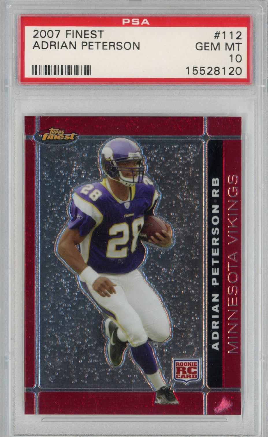 Graded 2007 Topps Finest Adrian Peterson #112 Rookie RC Football Card PSA 10 Gem Mint
