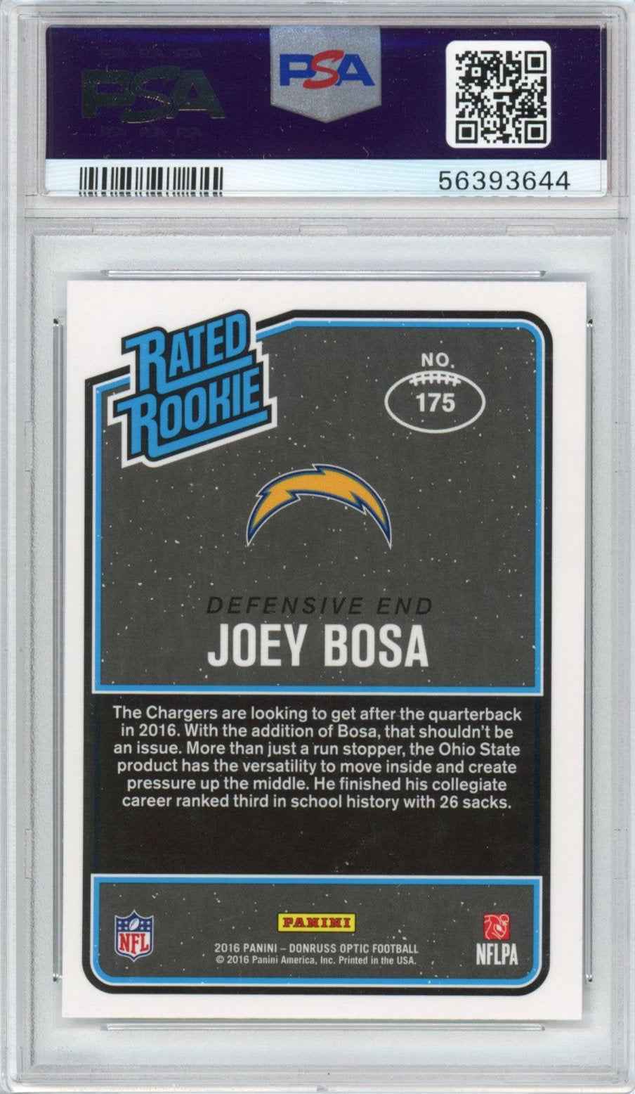 Graded 2016 Panini Donruss Optic Joey Bosa #175 Rookie RC Football Card PSA 10 Gem Mint
