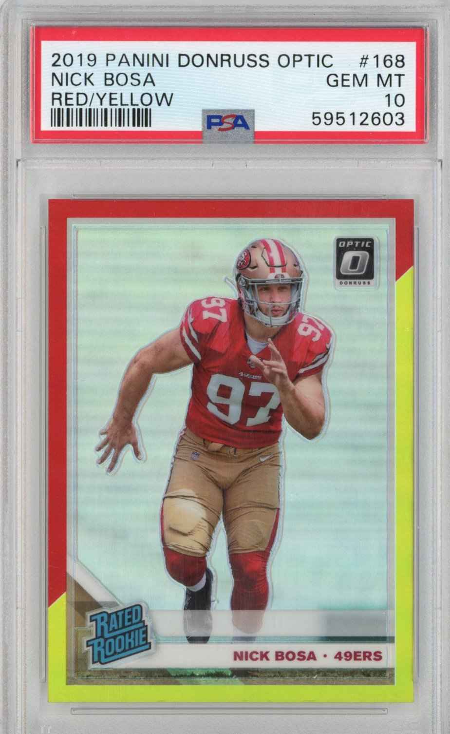 Graded 2019 Panini Donruss Optic Nick Bosa #168 Red/Yellow Rookie RC Football Card PSA 10 Gem Mint