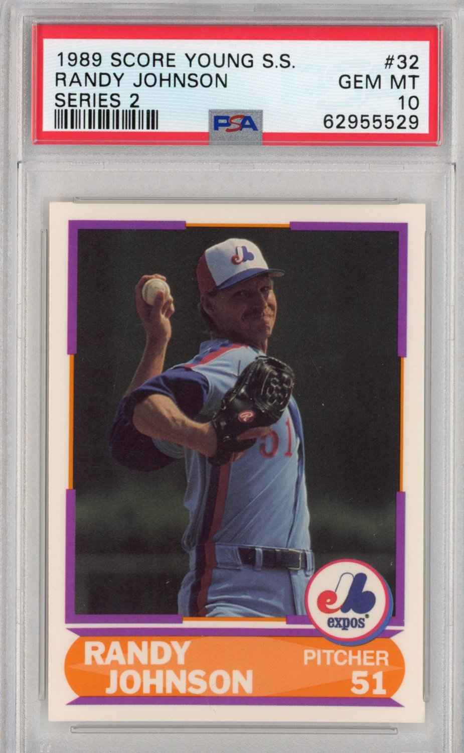 Graded 1989 Score Young Superstar Randy Johnson #32 Series 2 Rookie RC Baseball Card PSA 10 Gem Mint