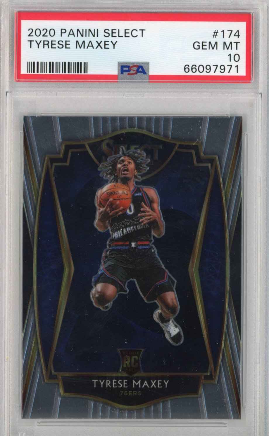 Graded 2020-21 Panini Select Tyrese Maxey #174 Premier Level Rookie RC Basketball Card PSA 10 Gem Mint