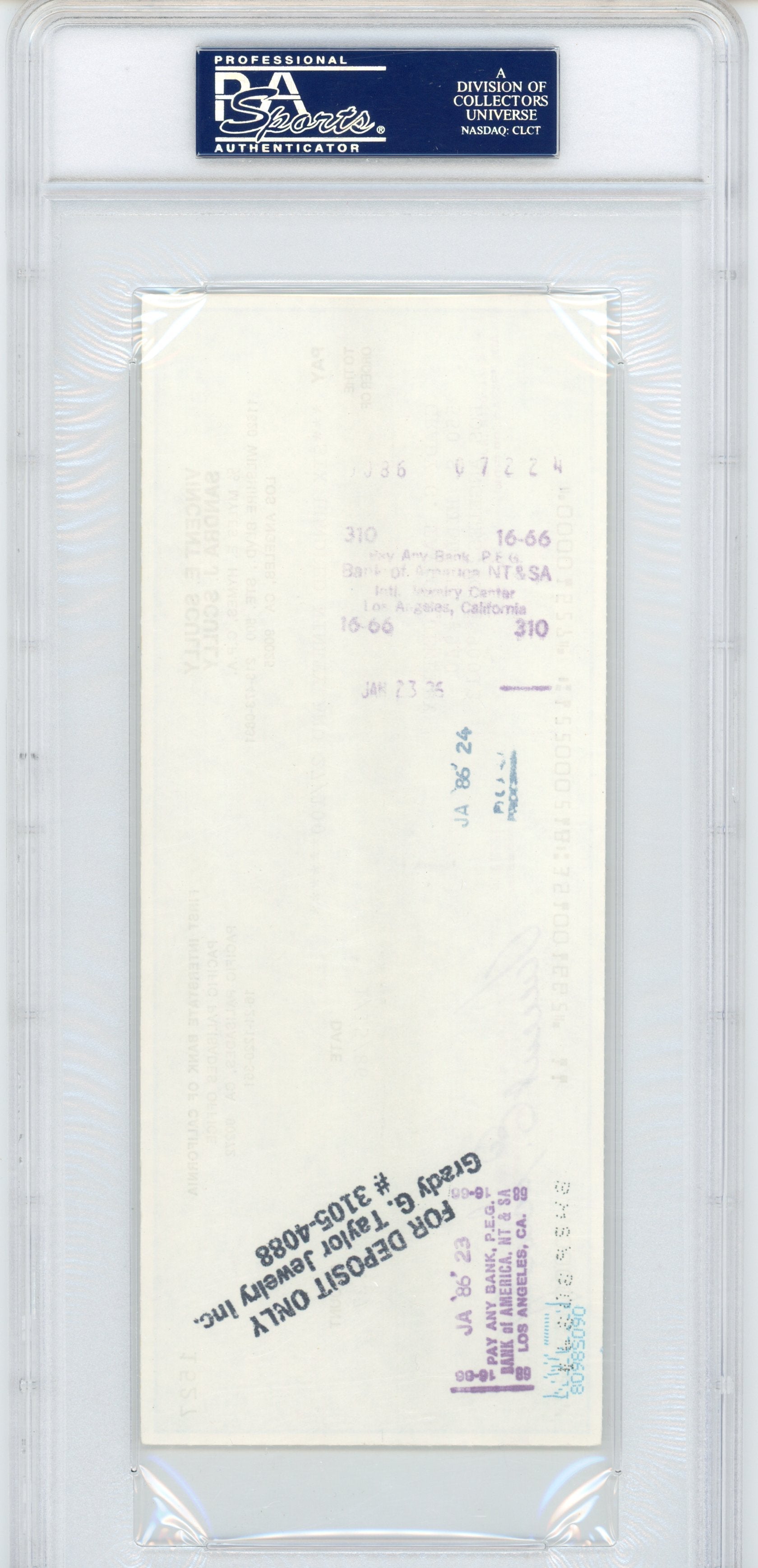 Autographed/Signed Vin Scully Los Angeles Dodgers Baseball Check Cut PSA/DNA COA
