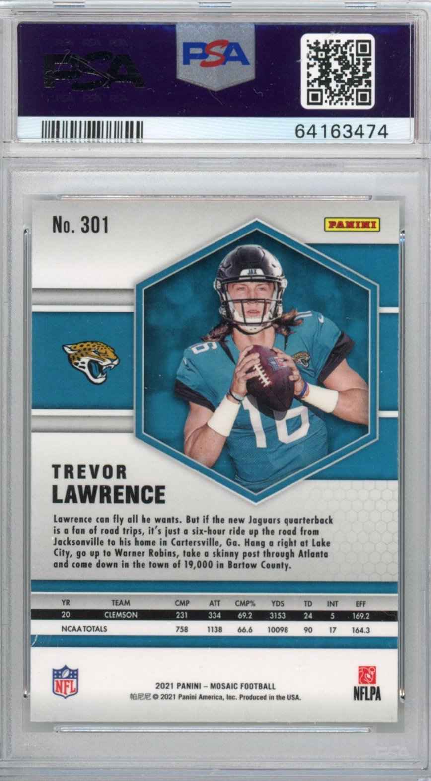 Graded 2021 Panini Mosaic Trevor Lawrence #301 Rookie RC Football Card PSA 10 Gem Mint