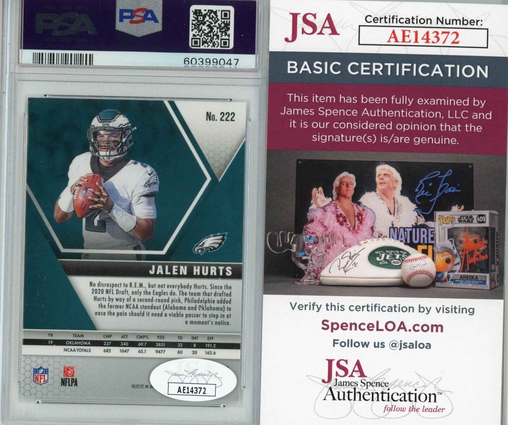 Graded 2020 Panini Mosaic Jalen Hurts #222 AUTO Rookie RC Football Card PSA 10 JSA COA