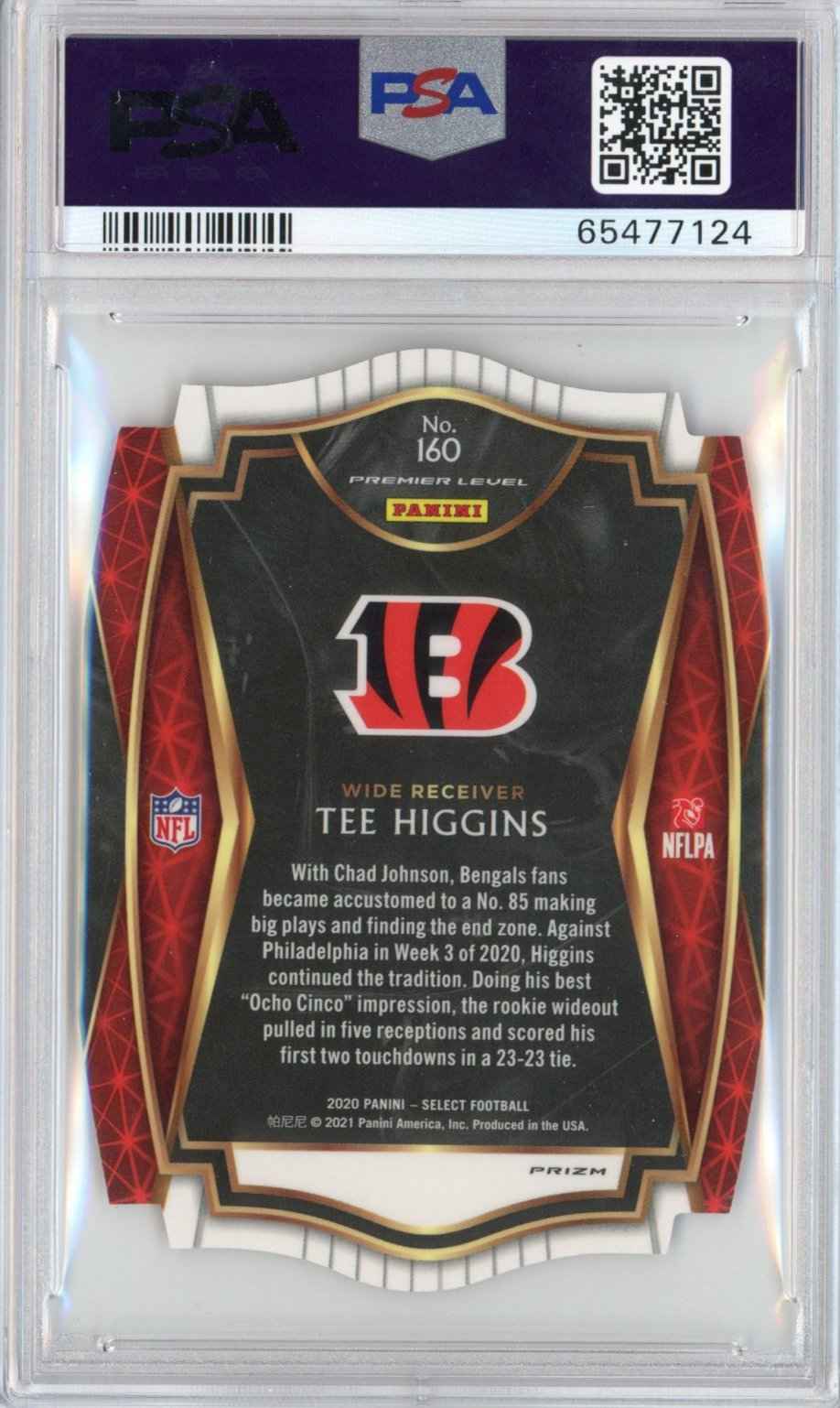 Graded 2020 Panini Select Tee Higgins #160 Die-Cut Red Prizm Premier Level Rookie RC Football Card PSA 10 Gem Mint