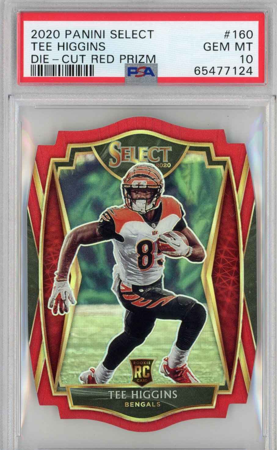 Graded 2020 Panini Select Tee Higgins #160 Die-Cut Red Prizm Premier Level Rookie RC Football Card PSA 10 Gem Mint