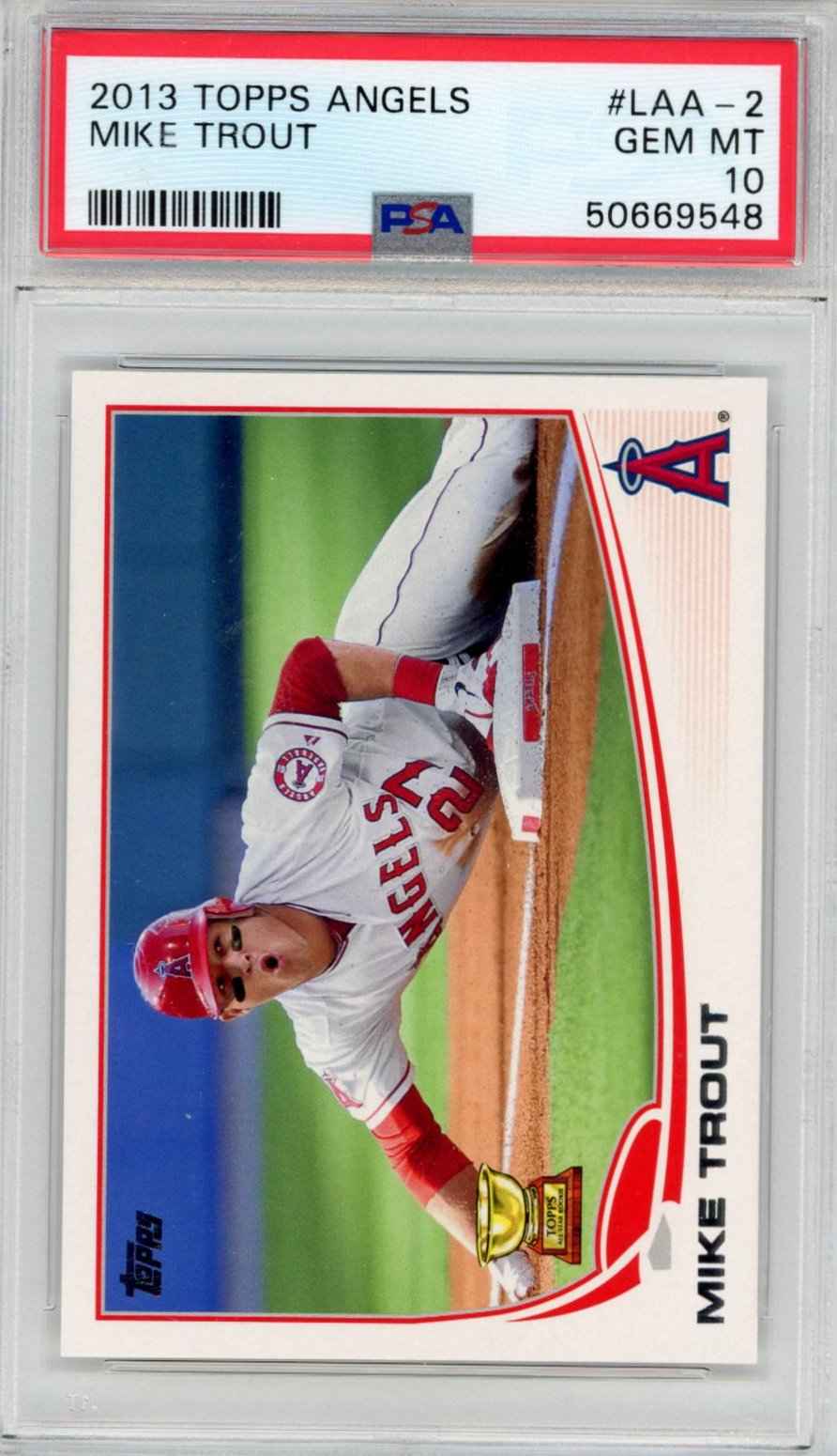 Graded 2013 Topps Angels Mike Trout #LAA-2 Sliding Rookie Cup RC Baseball Card PSA 10 Gem Mint