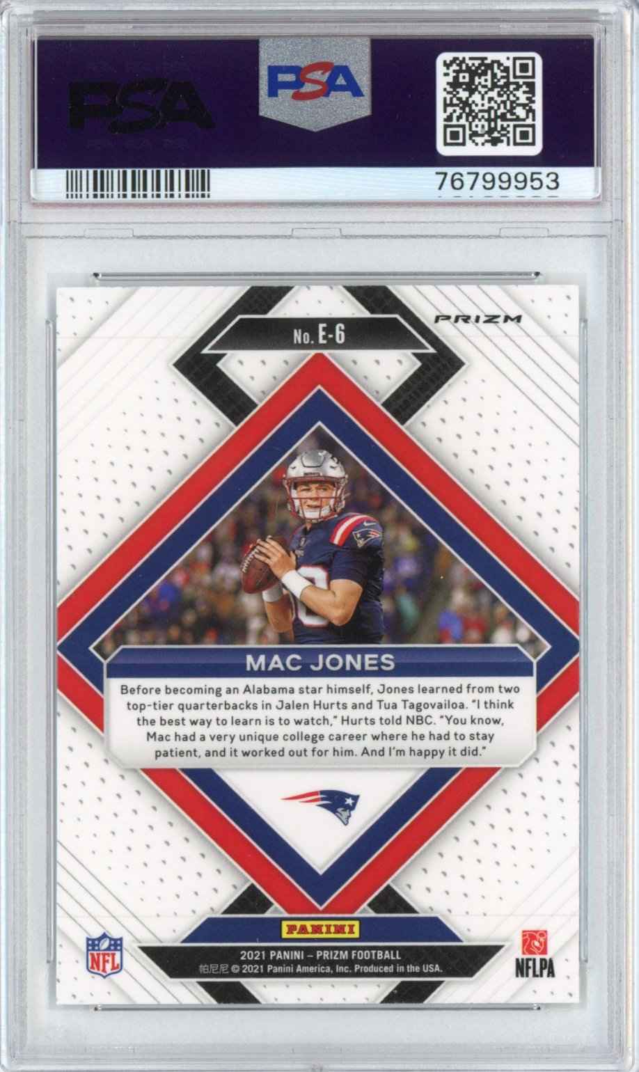 Graded 2021 Panini Prizm Mac Jones #E6 Emergent No Huddle Rookie RC Football Card PSA 10 Gem Mint
