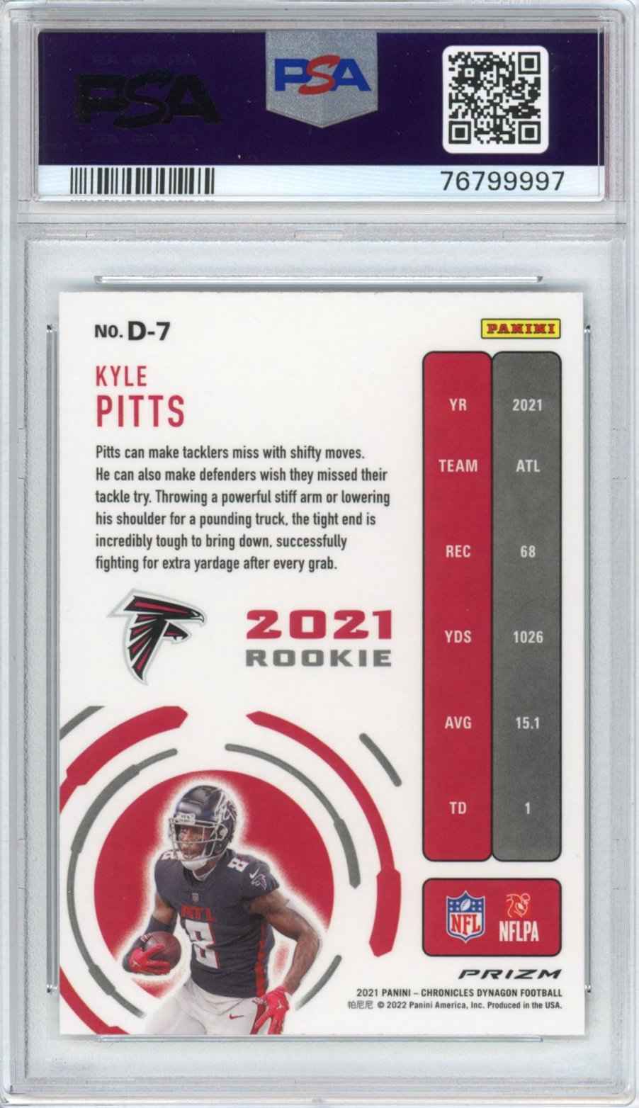 Graded 2021 Panini Chronicles Kyle Pitts #D7 Dynagon Silver Prizm Rookie RC Football Card PSA 10 Gem Mint
